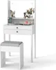 A white vanity table with a mirror and stool, set against a white background. Podgląd zdjęcia produktu