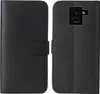 A black flip cover phone case shown from the front and back. Produktbild-Vorschau
