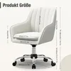 A white office chair with dimensions indicated by measurement lines and text. Produktbild-Vorschau