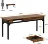 A diagram showing the dimensions of a desk and a bench, with a silhouette of a person for scale. Podgląd zdjęcia produktu