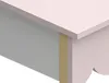 Close-up view of the corner of a pink children's vanity table, showing a gray side panel and a wooden accent strip. Produktbild-Vorschau