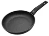 A black frying pan with a speckled interior and a black handle, set against a white background. Produktbild-Vorschau