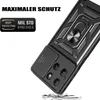 A black phone case with a ring holder and camera cover is shown on a white background. Produktbild-Vorschau