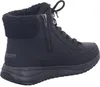 A black Skechers women's boot with a side zipper and lace-up front, shown from a side angle on a white background. Voir les images du produit