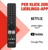 A remote control is shown next to logos of popular streaming services and apps, with promotional text. Produktbild-Vorschau