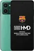 A smartphone with a green back and a black screen displaying marketing information and a logo. Náhled obrázku produktu