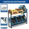 A metal rack designed to hold beverage crates, with some crates filled with bottles and others holding fruit. Náhled obrázku produktu