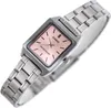 A close-up shot of a silver Casio watch with a pink face. Produktbild-Vorschau