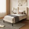 A bedroom scene with a bed, nightstand, and curtains. Náhled obrázku produktu