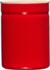 A red ceramic storage jar with a light wood lid. Produktbild-Vorschau