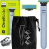 A product shot of a Philips OneBlade shaver kit, including the shaver, accessories, and packaging. Anteprima dell’immagine prodotto