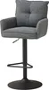 A studio shot of a gray bar stool against a white background.