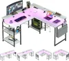 An L-shaped desk with a computer, monitor, keyboard, and LED lighting. Anteprima dell’immagine prodotto