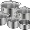A set of stainless steel pots and pans with glass lids. Náhľad obrázku produktu