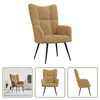 A studio shot of a single brown velvet armchair with black legs, presented on a white background. The image is accompanied by smaller inset images showing the chair from different angles and in a room setting. Podgląd zdjęcia produktu