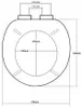 A top-down diagram of a toilet seat with dimensions indicated. Produktbild-Vorschau