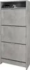 A tall, narrow shoe cabinet with a concrete-like finish and three flip-down drawers. There are two books on the top shelf. Náhľad obrázku produktu