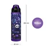 A purple water bottle with a jungle panda design, shown with dimensions and capacity. Voir les images du produit