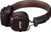 A close-up, angled view of a pair of brown Marshall Major IV on-ear Bluetooth headphones against a white background. Podgląd zdjęcia produktu