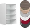 A white shelving unit is shown next to a stack of circular color samples. Náhled obrázku produktu