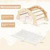 Product dimensions and specifications for a wooden climbing arch and a cushion. Náhľad obrázku produktu