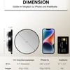 A comparison of the dimensions of a magnifying mirror, an iPhone, and a credit card. Produktbild-Vorschau
