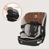 A car seat with an inset showing how to adjust the headrest. Produktbild-Vorschau