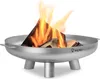 A silver metal fire pit with burning logs inside, set against a white background. Anteprima dell’immagine prodotto
