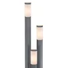Three modern outdoor lamps of varying heights, made of gray metal with frosted glass tops, are shown against a white background. Produktbild-Vorschau