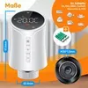 A marketing image showcasing a smart home heating thermostat with various accessories and features highlighted. Produktbild-Vorschau