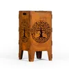 A rusty metal fire pit with a tree of life design, shown on a white background. Produktbild-Vorschau