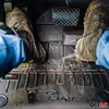 Close-up view of a person's feet wearing muddy work boots on the floor mats of a car. Voir les images du produit
