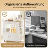 A collage showing a kitchen cart before and after organization, with text overlays. Produktbild-Vorschau