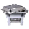 A stainless steel chafing dish with its lid partially open. Produktbild-Vorschau