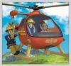 Three cartoon characters in firefighter uniforms are in and around a red helicopter, with one character hanging from a rope. Anteprima dell’immagine prodotto