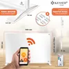 A marketing image showcasing an infrared heater with its accessories and dimensions, along with a smartphone app interface. Produktbild-Vorschau