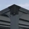 Close-up of a corner joint of a grey metal gazebo structure against a blue sky. Podgląd zdjęcia produktu