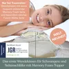 A woman is lying on a pillow, with a close-up of the pillow's construction shown. Produktbild-Vorschau
