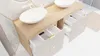 A modern bathroom vanity with two sinks and open drawers. Podgląd zdjęcia produktu