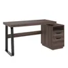 A studio shot of a modern desk with a dark wood finish and black metal legs. Podgląd zdjęcia produktu