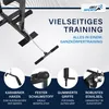 A marketing image for a home gym station, showcasing its features with text overlays and close-up views of components. Produktbild-Vorschau