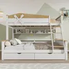 A bunk bed with shelves and drawers, decorated with wooden oars on the headboard. Náhľad obrázku produktu