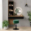 A modern vanity set with a dressing table, mirror, shelves, and stool in a room. Podgląd zdjęcia produktu