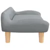 A side view of a gray fabric dog bed with light brown wooden legs, presented on a white background. Podgląd zdjęcia produktu