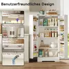 A white kitchen cabinet is shown with its doors open, displaying various food items and kitchenware. Several inset images highlight specific features of the cabinet. Anteprima dell’immagine prodotto