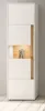 A tall, narrow white cabinet with a wooden accent and a lit display niche containing a decorative vase. Produktbild-Vorschau