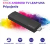A black Android TV stick with colorful powder effects behind it, and icons representing features below. Náhled obrázku produktu