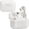 A white charging case with two white earbuds, one inside the case and one outside. Anteprima dell’immagine prodotto