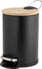 A black pedal bin with a bamboo lid and silver pedal. Náhled obrázku produktu