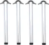 Four polished chrome table legs with gray mounting plates and black feet are arranged in a row against a white background. Produktbild-Vorschau